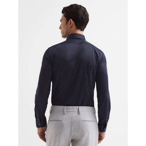 REISS Men's Nate Cutaway Jersey Slim Fit Shirt Long Sleeve Button Front Size XL - Picture 2 of 10